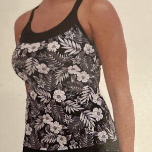 zeroxposur women Tankini Swim Crescent Top Built In Bra NEW  XL 14 Black Floral